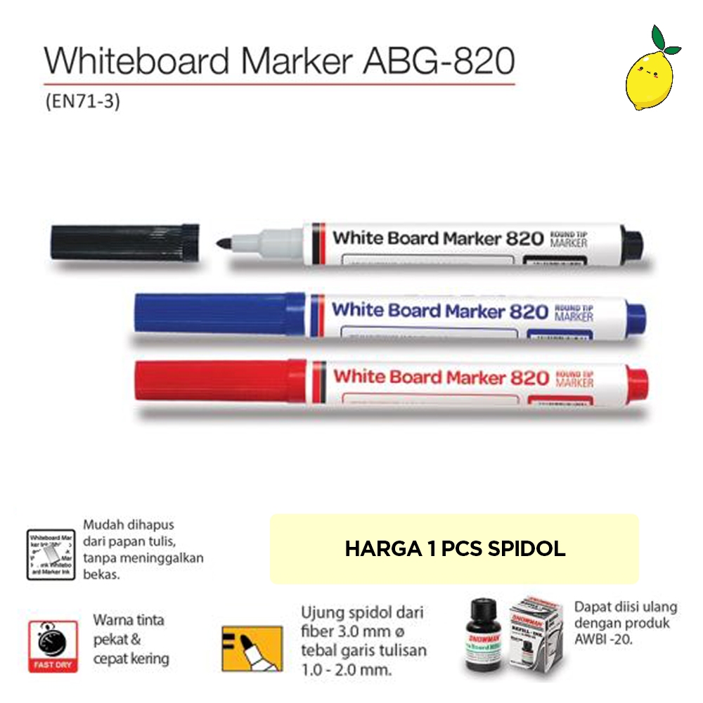 Spidol Whiteboard Kecil / Spidol Papan Tulis / Whiteboard Marker Snowman ABG-820
