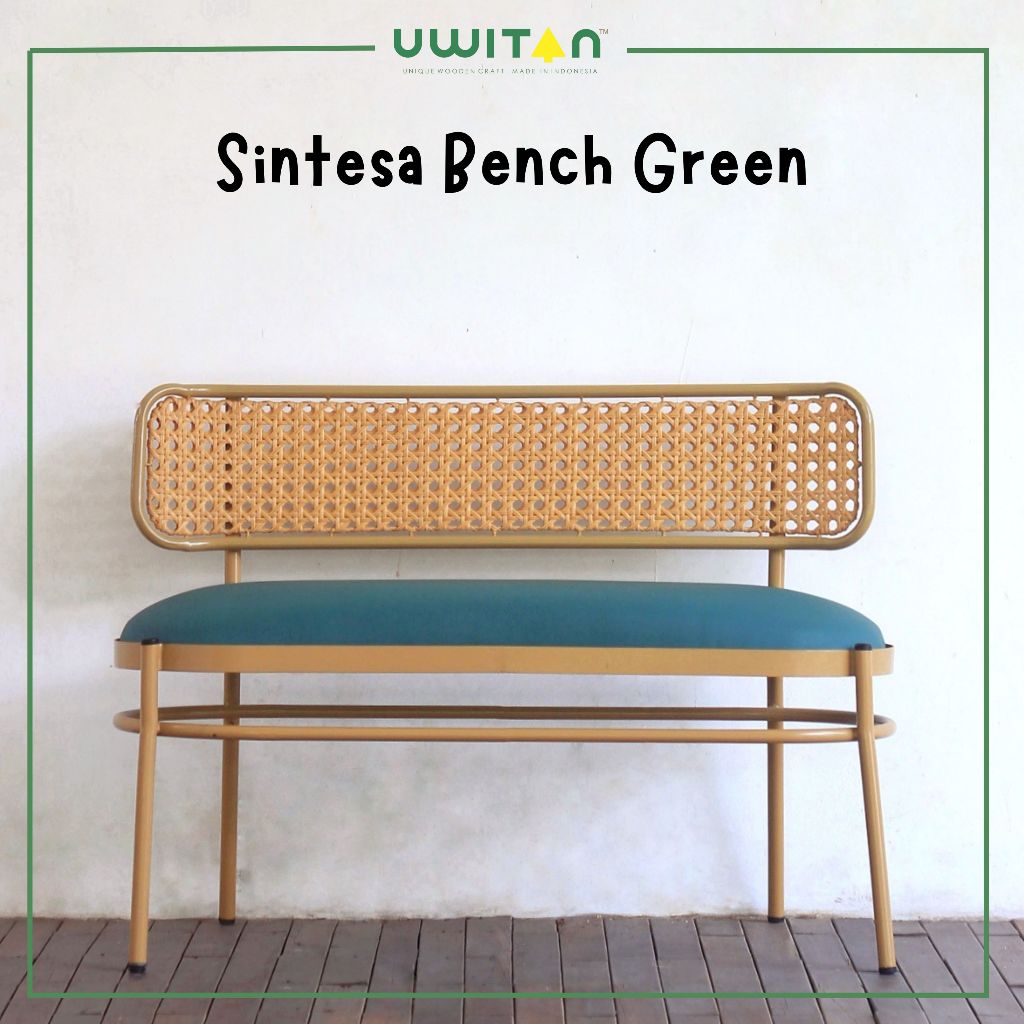 Uwitan Sintesa Bench Green – Bangku Teras Busa Besi Rotan Sintetis 2 Seater Minimalis Modern Kursi T