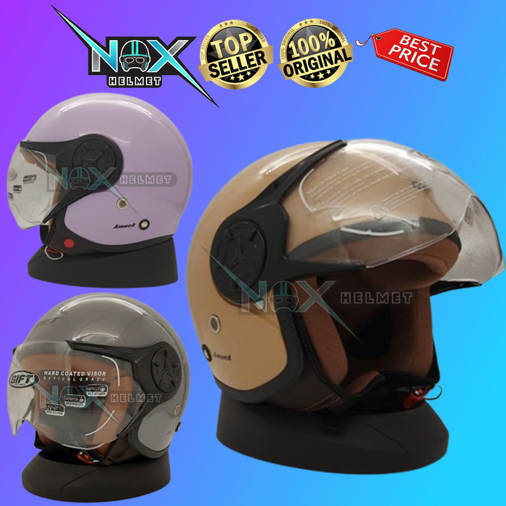 Helm GIFT AMORA Kaca Pilot Solid Polos Retro Klasik Original SNI Halfface