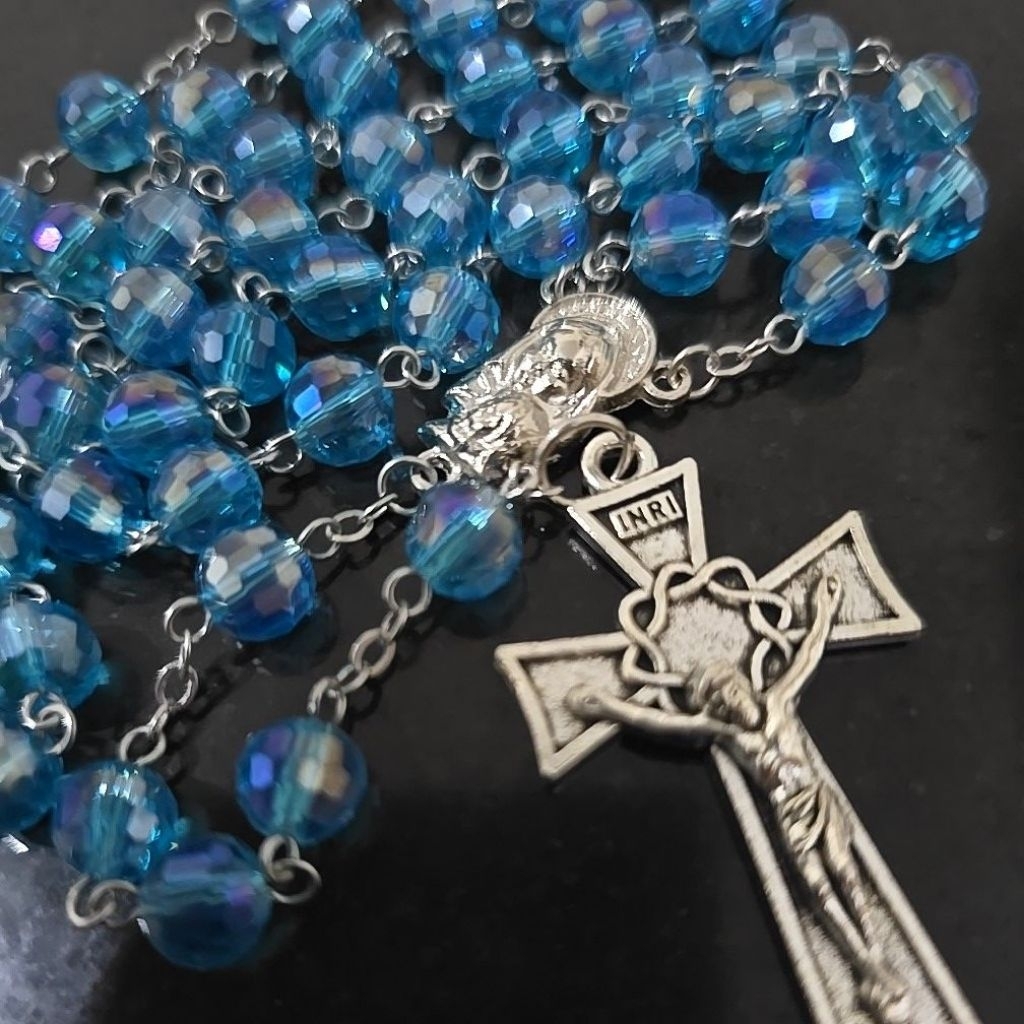 ROSARIO KRISTAL LAMPION AQUAMARINE