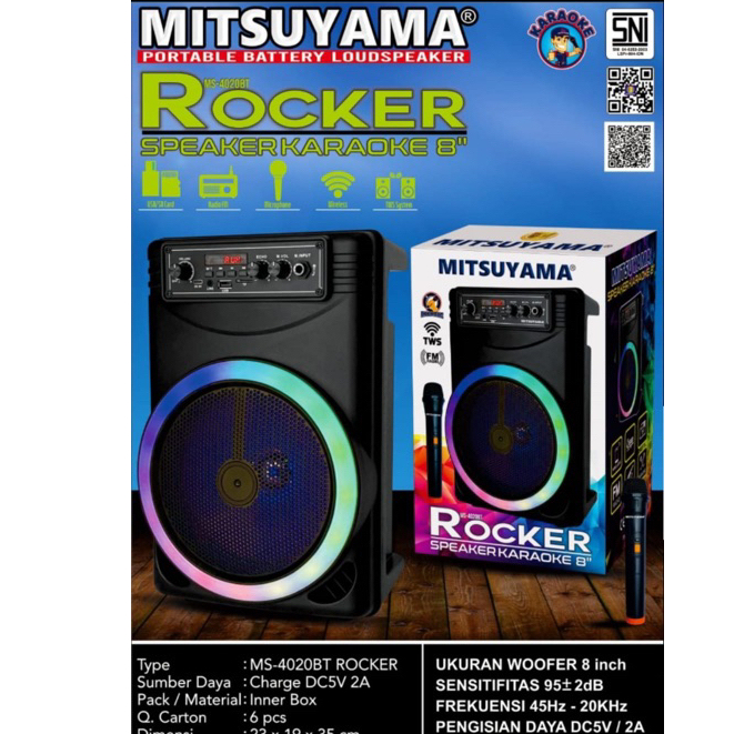 Speaker Karaoke Bluetooth 8'' Mitsuyama MS-4020BT Rocker series Speaker