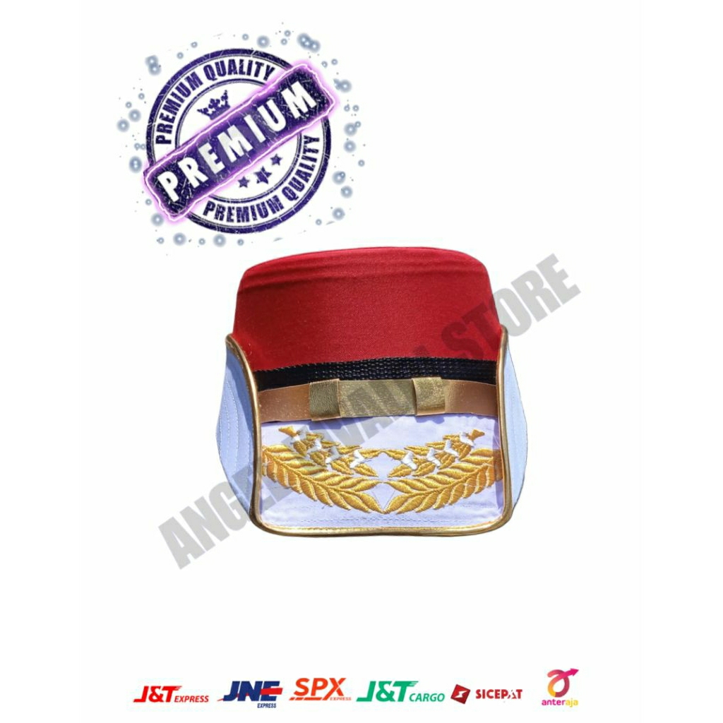 Topi Pet Paskibra Kowad Costum Warna Merah Putih Bordir Emas
