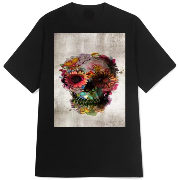 Kaos Flower Skull Alexander Mcqueen Tshirt 100% Cotton Bahan Katun Kombed 30s || Size S M L XL XXL 3