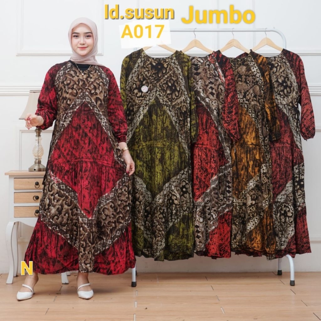Daster Jumbo Lengan Panjang Motif Batik Id.Susun A017 – Baju Tidur / Dress Santai Wanita
