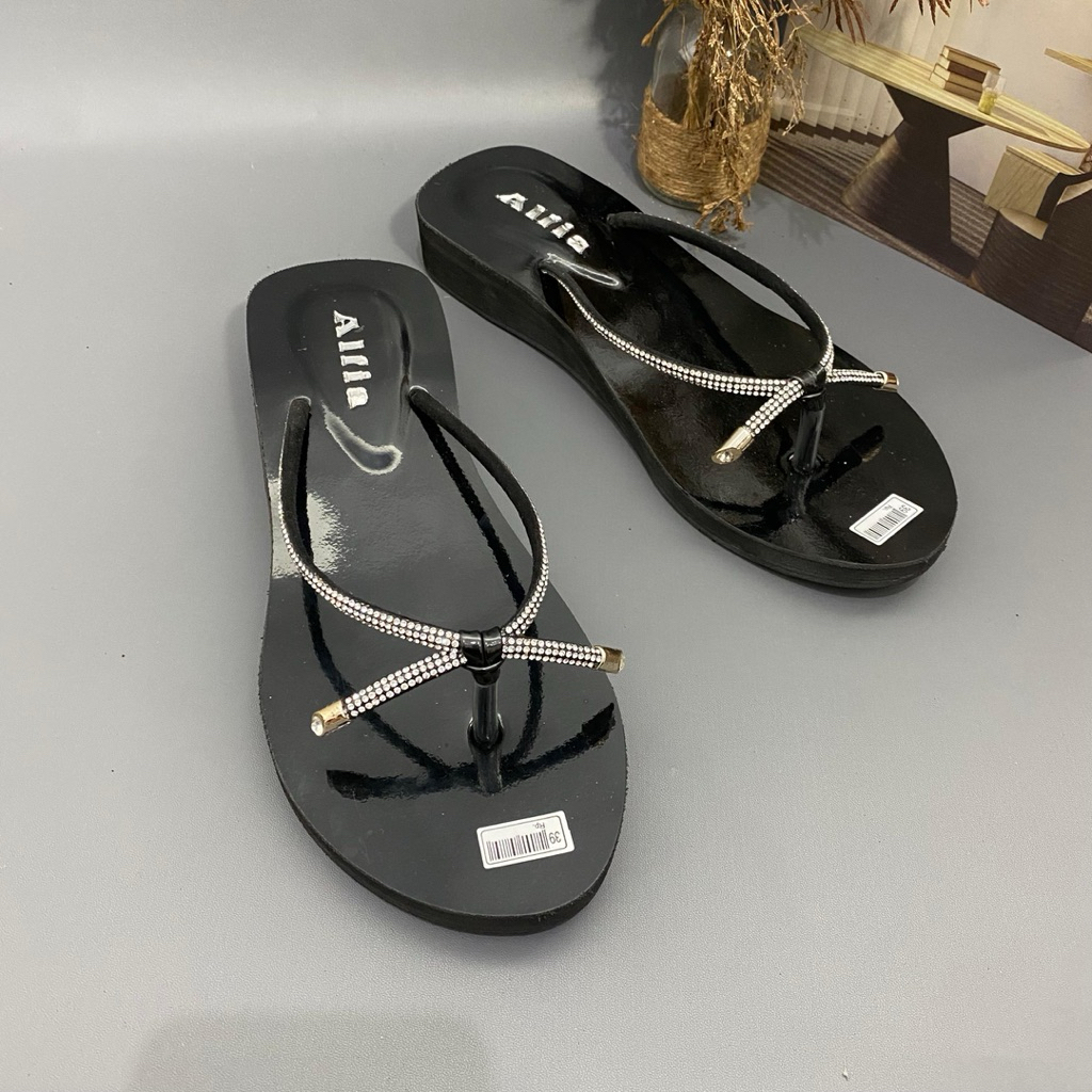 Alfia - Sandal Wedges Mutiara Pita Sendal Anak Perempuan Remaja Ukuran 31-35 Hak 3 cm Cewek Fashion