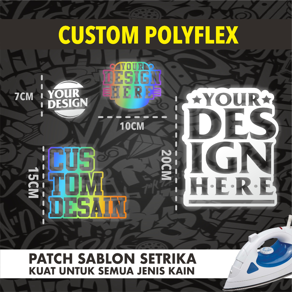CUSTOM SABLON POLYFLEX Reflektif SIlver Iron Patch STIKER SABLON Setrika / cetak print DTF POLYFLEX 