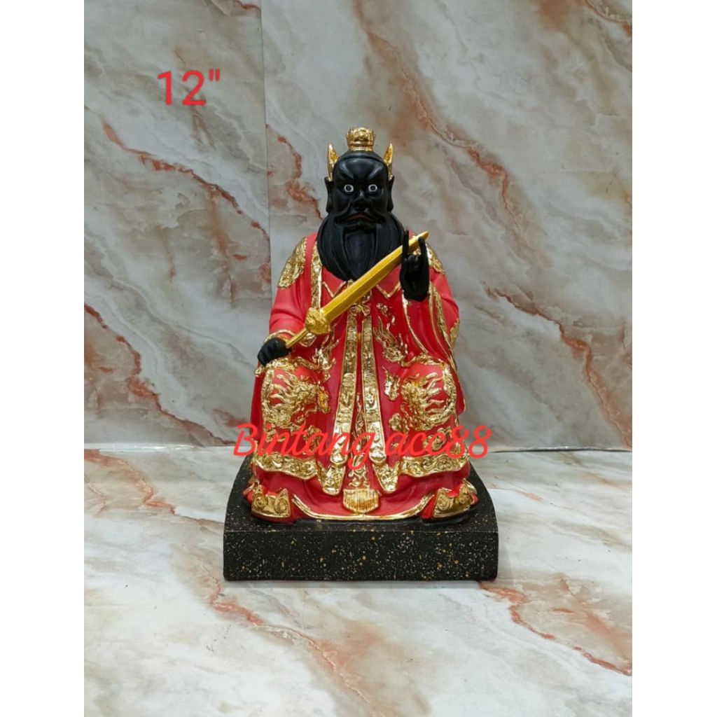 patung dewa zhang tien se / tiu tien se - merah - fiber - 12inch