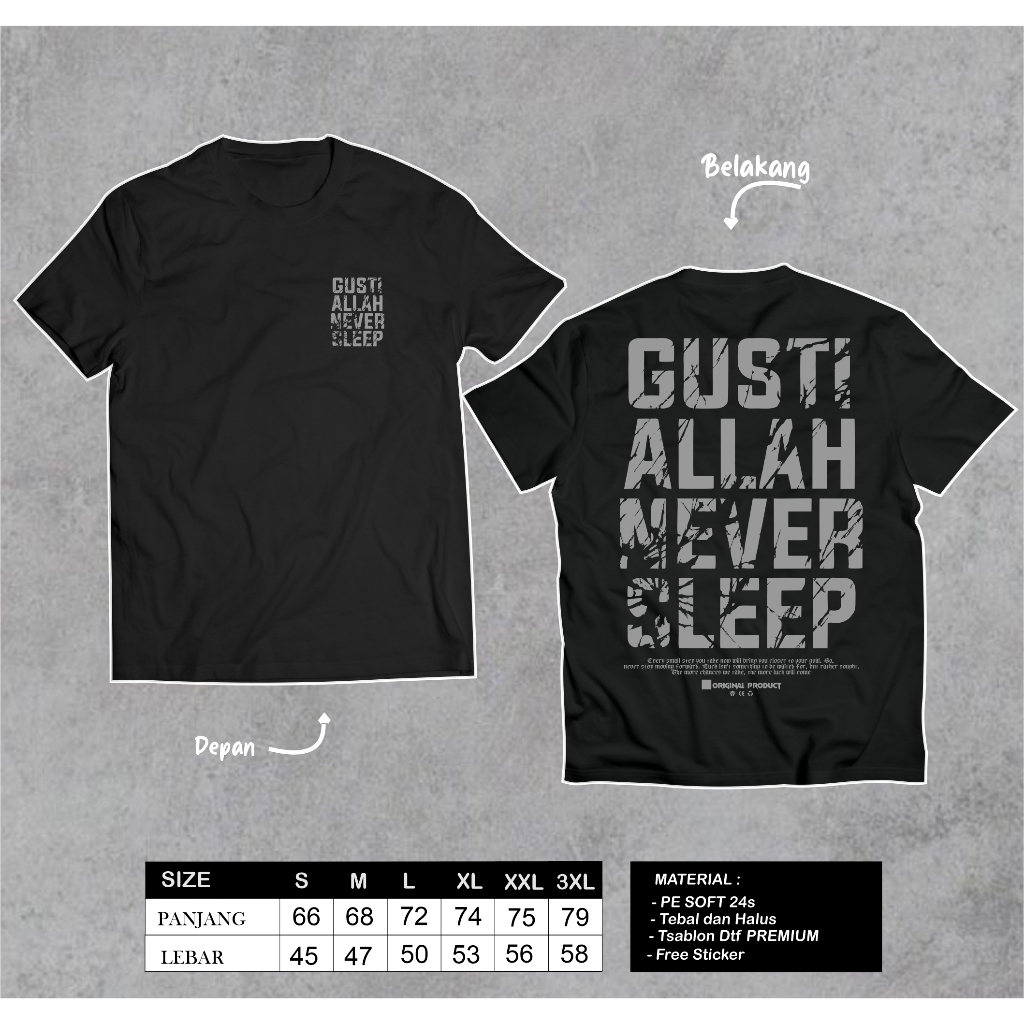 Kaos Gusti allah never sleep viral free sticker