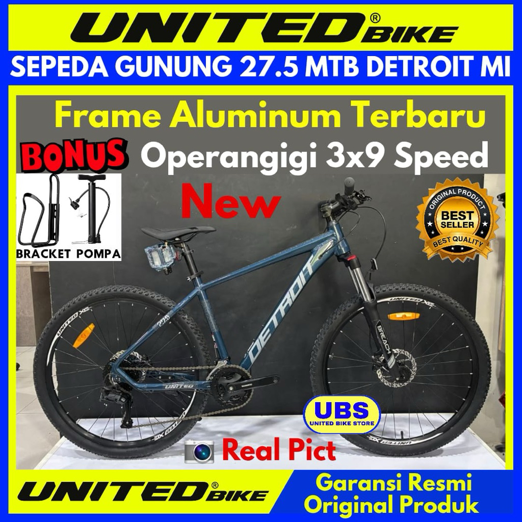 Sepeda Gunung MTB 27.5 United Detroit MI Terbaru Frame Allumunium