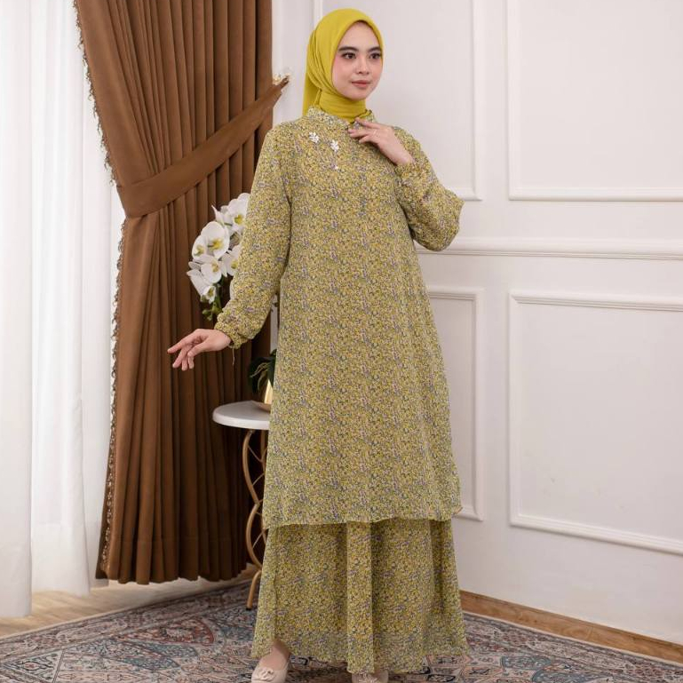 PRILLY BUSANA - Kurnia Gamis Malaysia Motif - Dress 2 Layer - Kurung Melayu - Ceruty - Baju Wanita