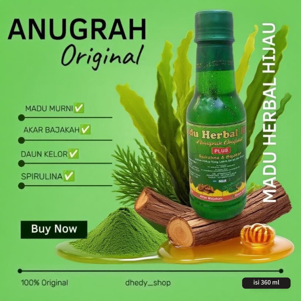 Anugrah Original Madu Herbal Hijau Plus Spirulina & Bajakah 360 gr