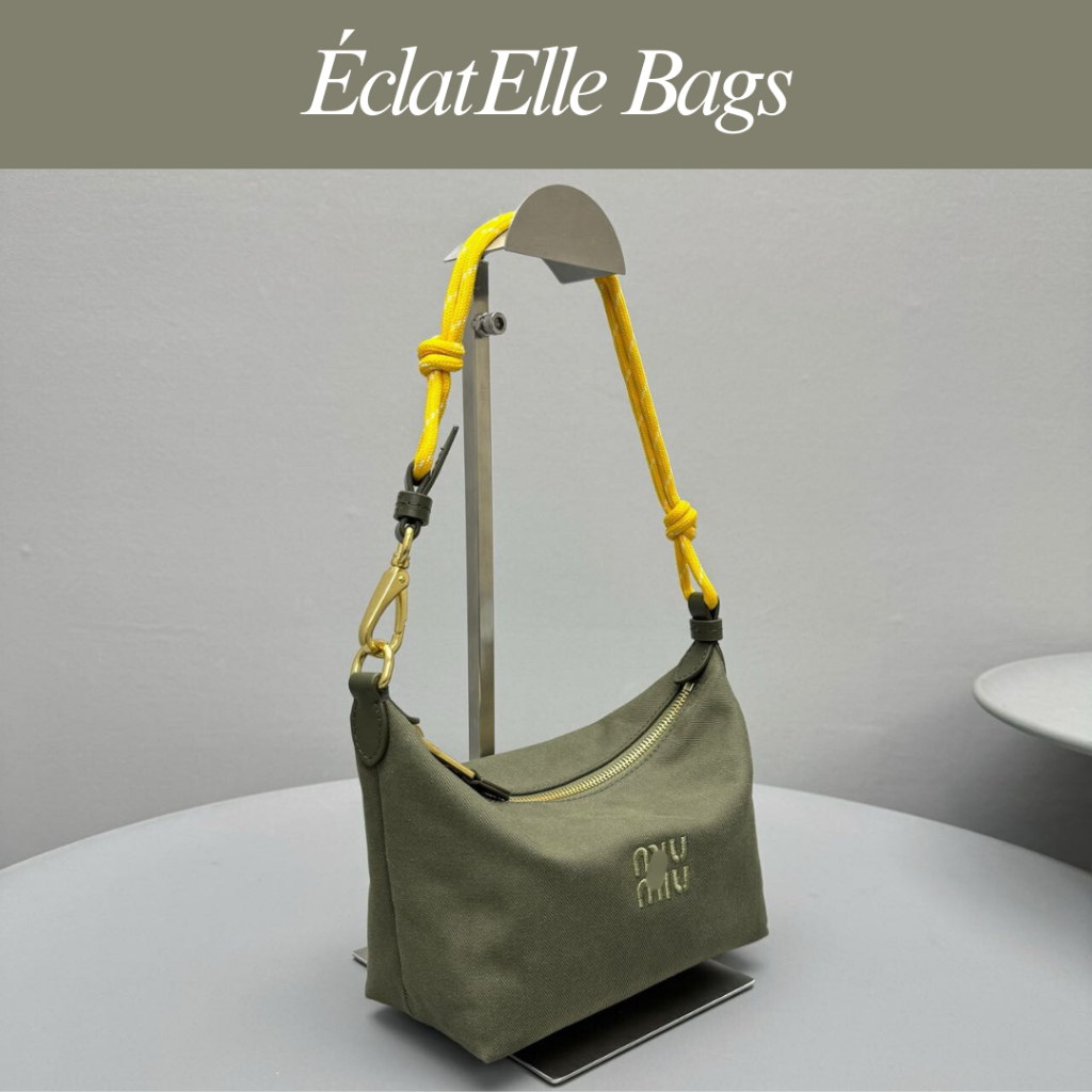 Tas tangan wanita kecil bahan kanvas hijau model lunch box dengan tali anyaman unik tahan air desain