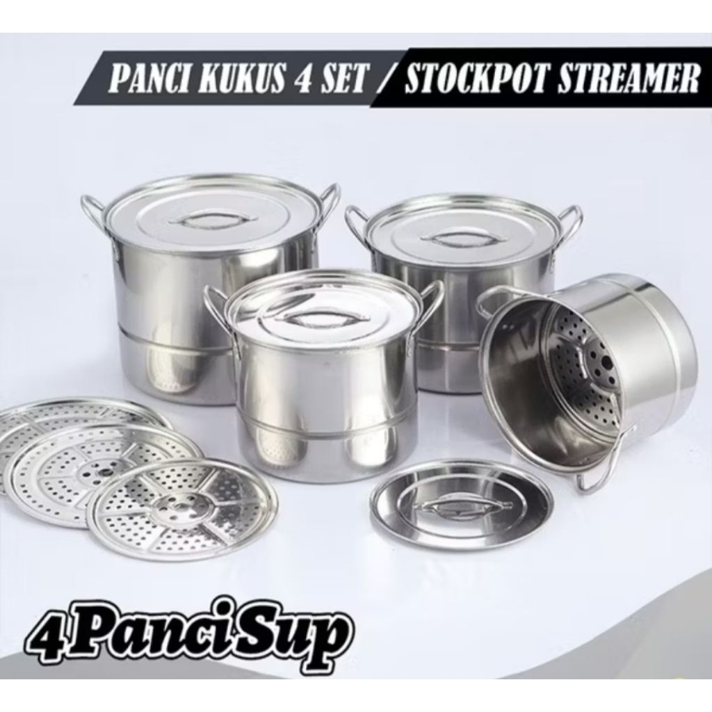 Stock Pot Steamer Pan Japan Panci Sarang Stainless 304 Bmw / Panci Set Isi 4 Sarang Bawah / Tong Nas