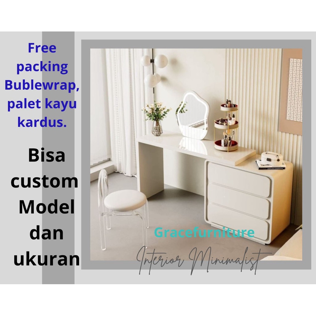 meja belajar meja rias minimalis 3 laci