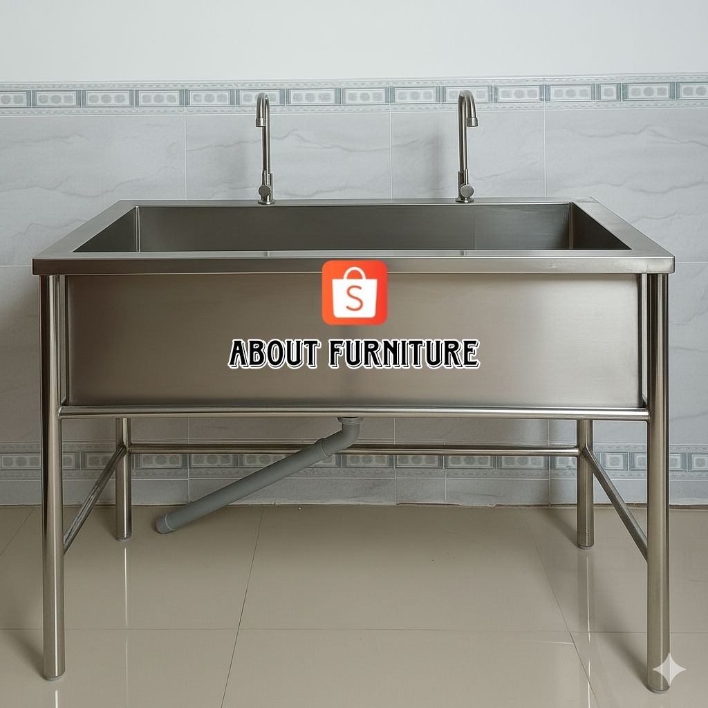 Meja wastafel stainless / Meja sink 2 kran 1 lubang / Meja sink wastafel stainless / Meja stainless 
