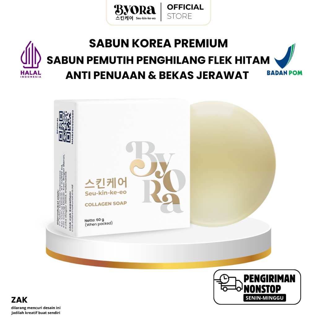 ByoRa Sabun Korea Premium Pemutih Pembersih Pencerah Wajah & Badan Wanita Pria Terdaftar BPOM HALAL