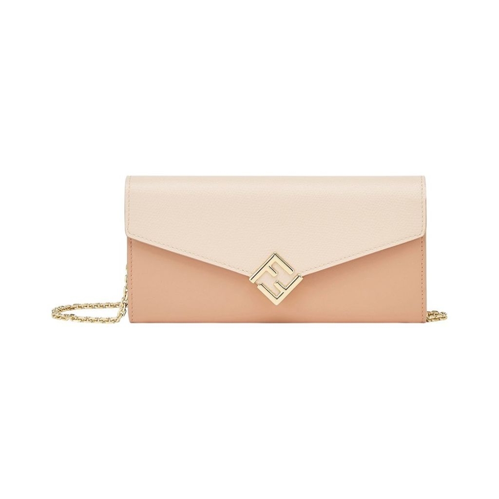 Fendi FF Diamonds Continental Small Logo Wallet on Chain Pink