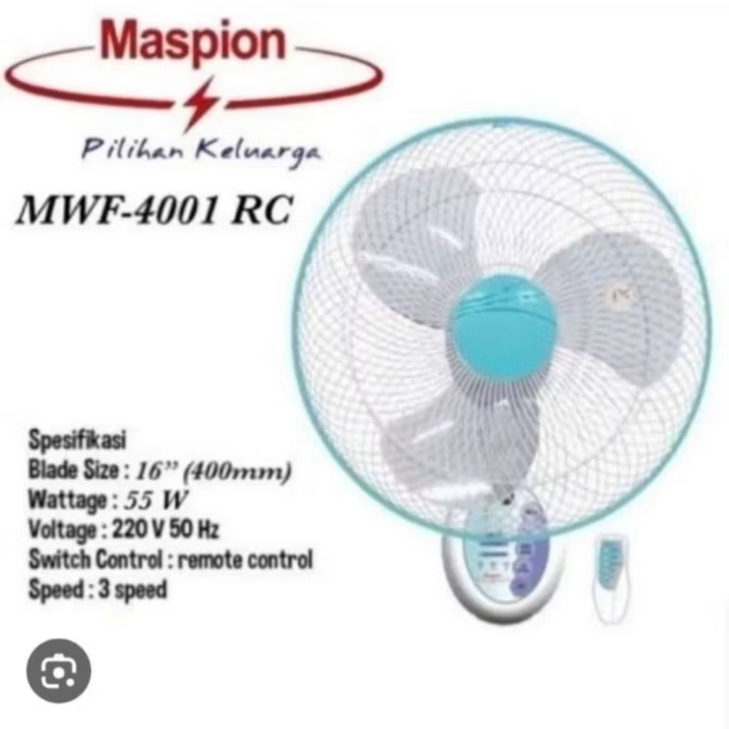 MASPION WALL FAN REMOT 16INCH MWF-4001RC / KIPAS ANGIN DINDING MASPION PLUS REMOTE/ KIPAS ANGIN TEMB