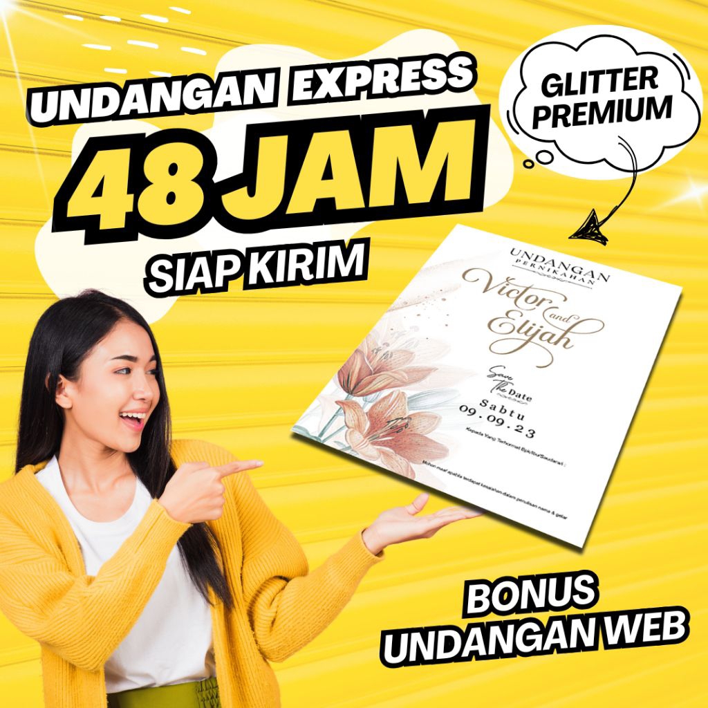 undangan pernikahan, cetak undangan glitter premium dapat undangan web