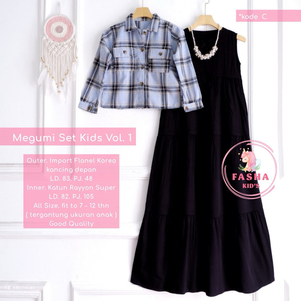 Megumi set teen kids setelan inner outer gamis by Fasha kids