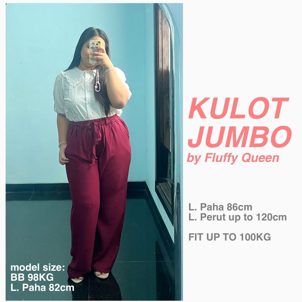 Celana Kulot Big Size fit 100kg Include Sabuk Celana Kantor Plus Size Wanita Jumbo Linen