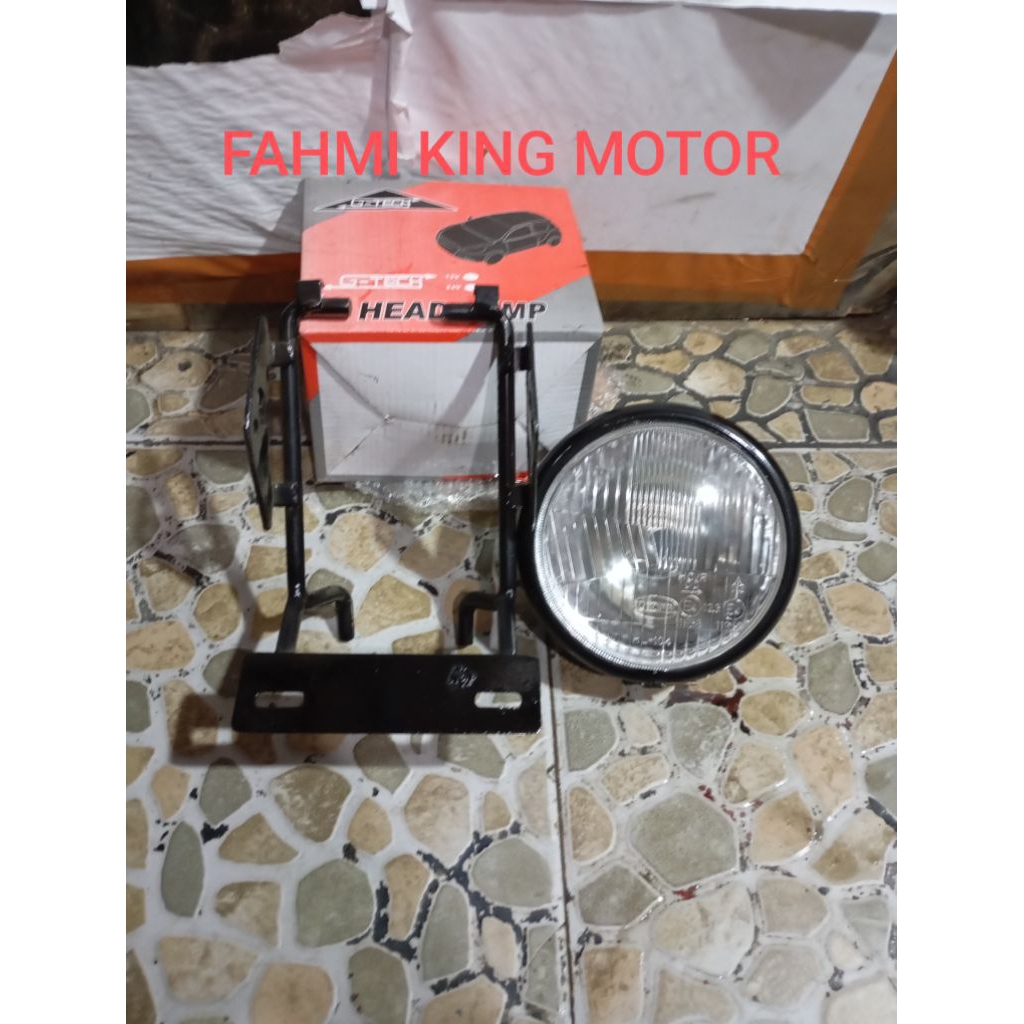 HEADLAMP LAMPU DEPAN BULAT 5,75 INCI FULL BESI SET BREKET NYA FOR TIGER MEGA PRO CB 100 GL MAX GL PR