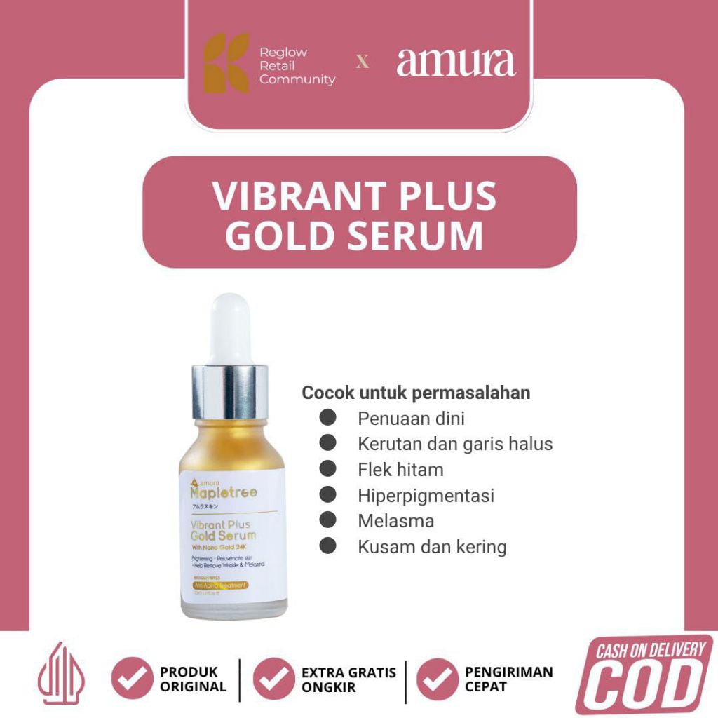 [COD Bisa] Amura Gold Serum 24K – Brightening, Anti Aging & Glowing Skin Serum Wajah Emas 24K Amura 
