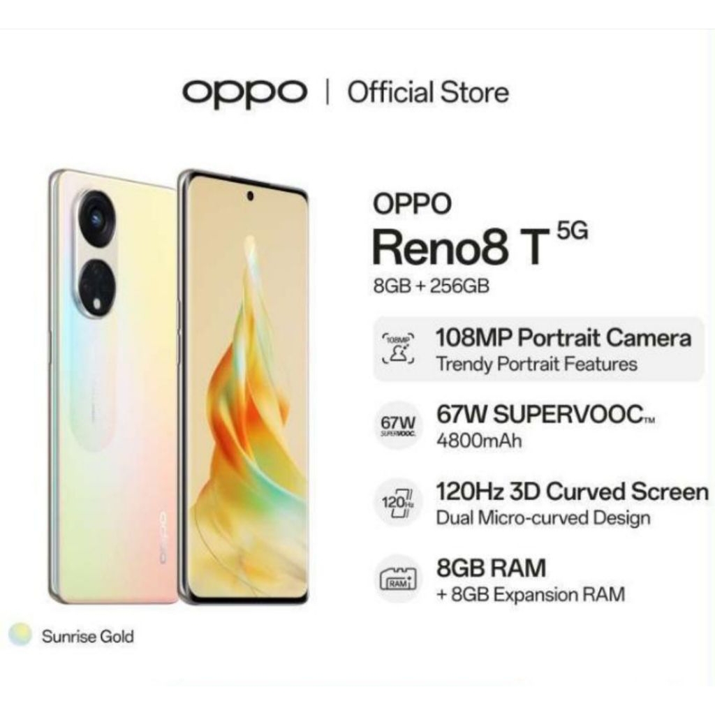HP OPPO RENO 8T 5G 8/256 GB - OPPO RENO 8 T 5G RAM 8GB ROM 256GB GARANSI RESMI