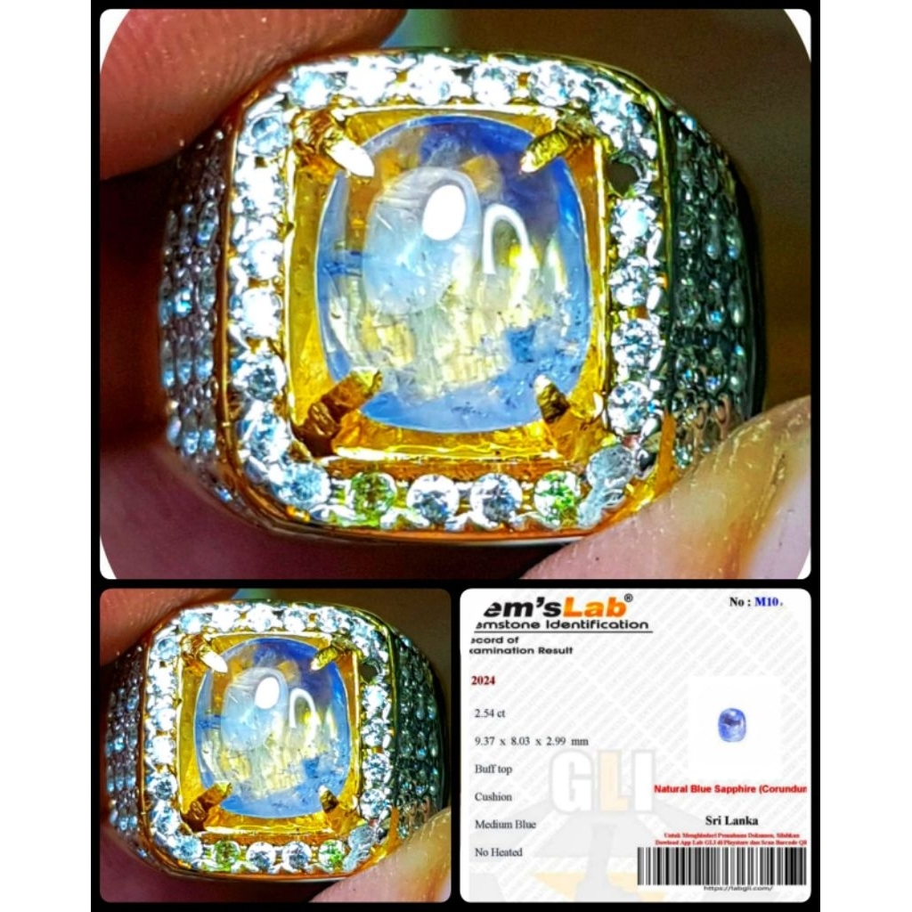 permata star sapphire srilanka royal blue + ring perak