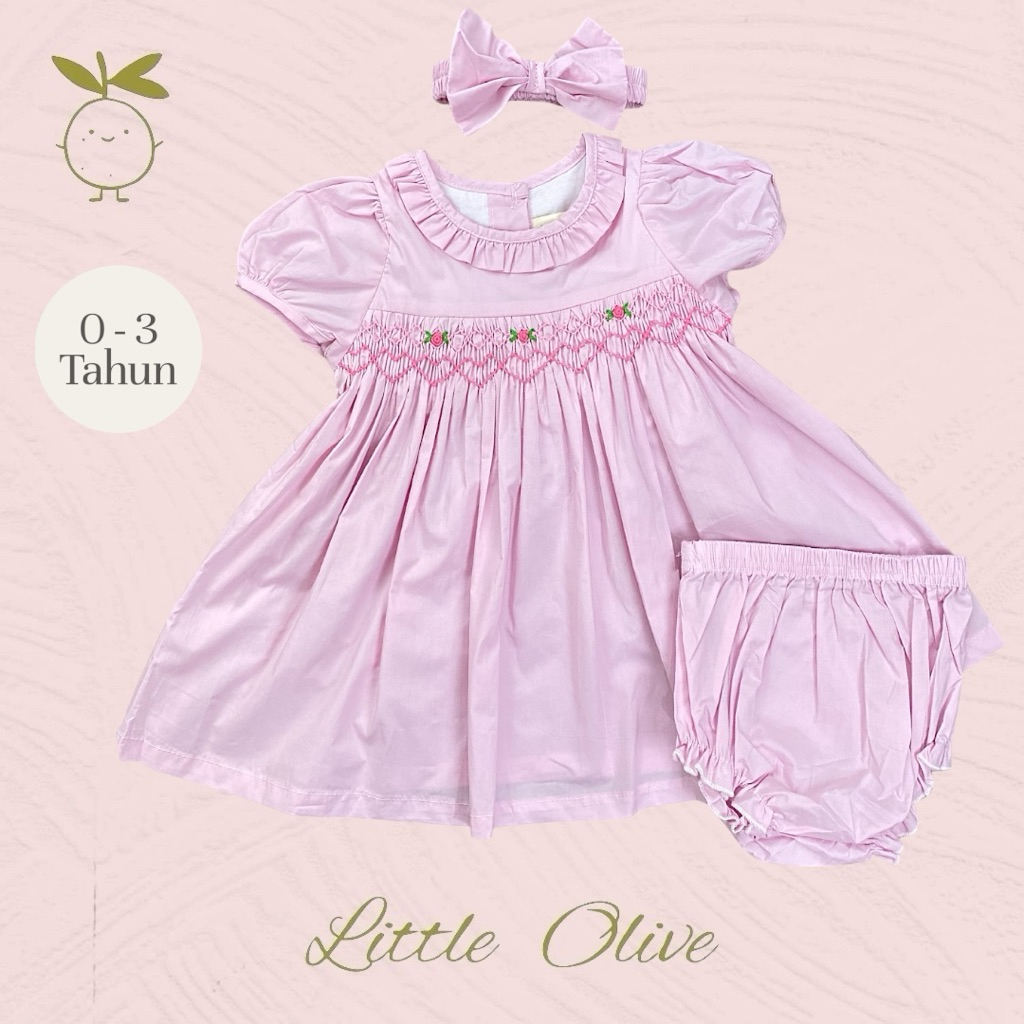 Little Olive - Helena Dress | 0-3 Tahun | Dress Anak Newborn | Baju Bayi | Smocked Dress