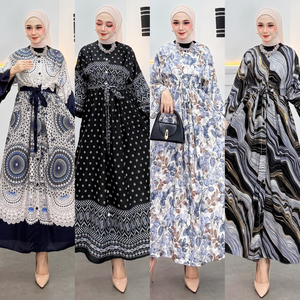 MIDI DRESS / GAMIS JUMBO MODEL KIMONO FULL KANCING LENGAN TROMPET RAYON PREMIUM BUSANA MUSLIM WANITA