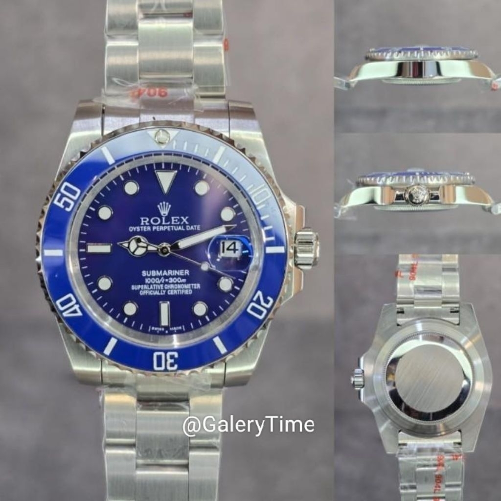 Jam Tangan Rolex Submariner Automatic Pria – Oyster Perpetual Date Blue Dial Stainless Steel Premium