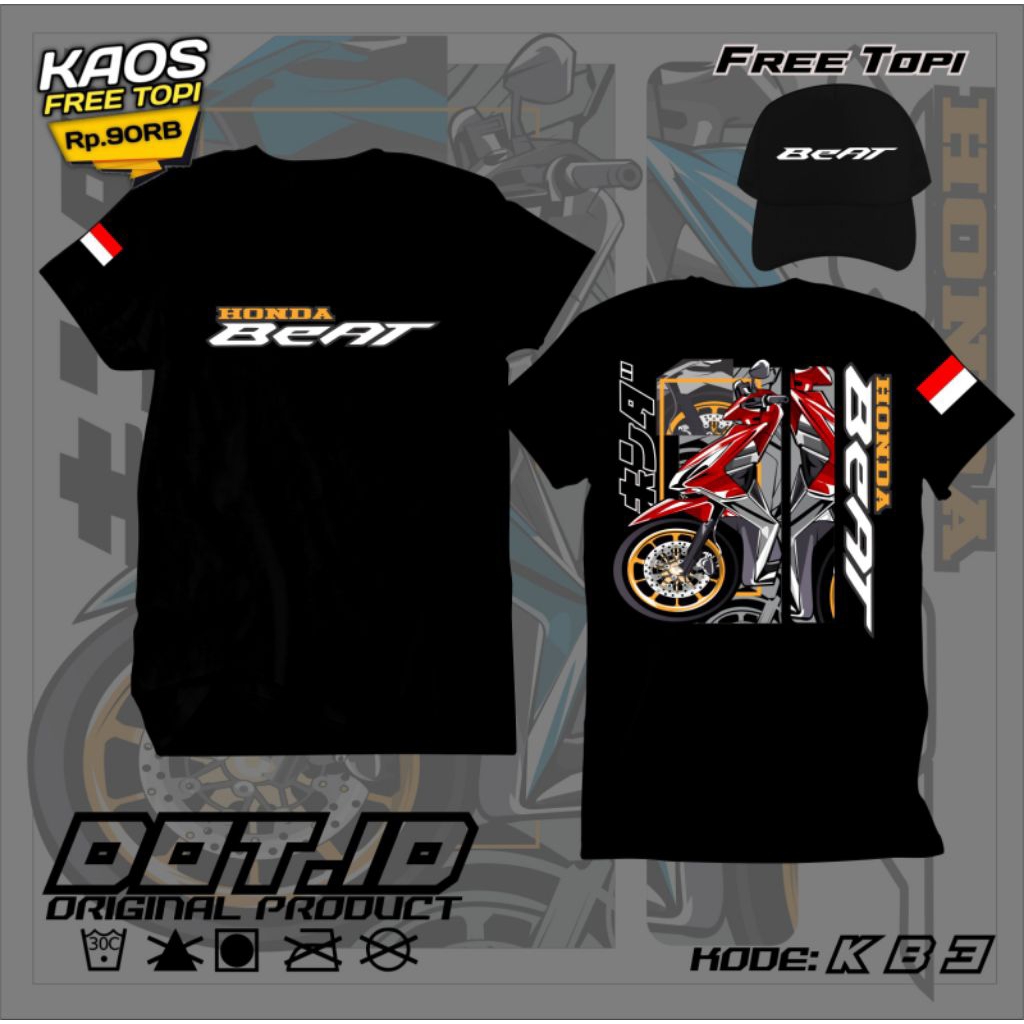KAOS MOTOR HONDA BEAT KARBU OLD GRATIS TOPI BAJU PRIA COTTON COMBAD 24S UNISEX