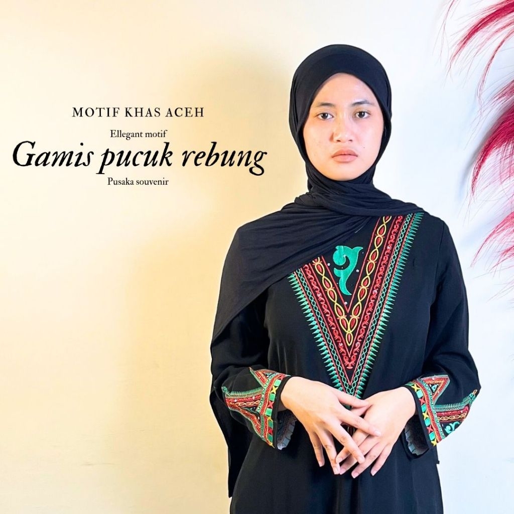 BAJU GAMIS WANITA MOTIF KHAS ACEH | Gamis Pucuk Rebung