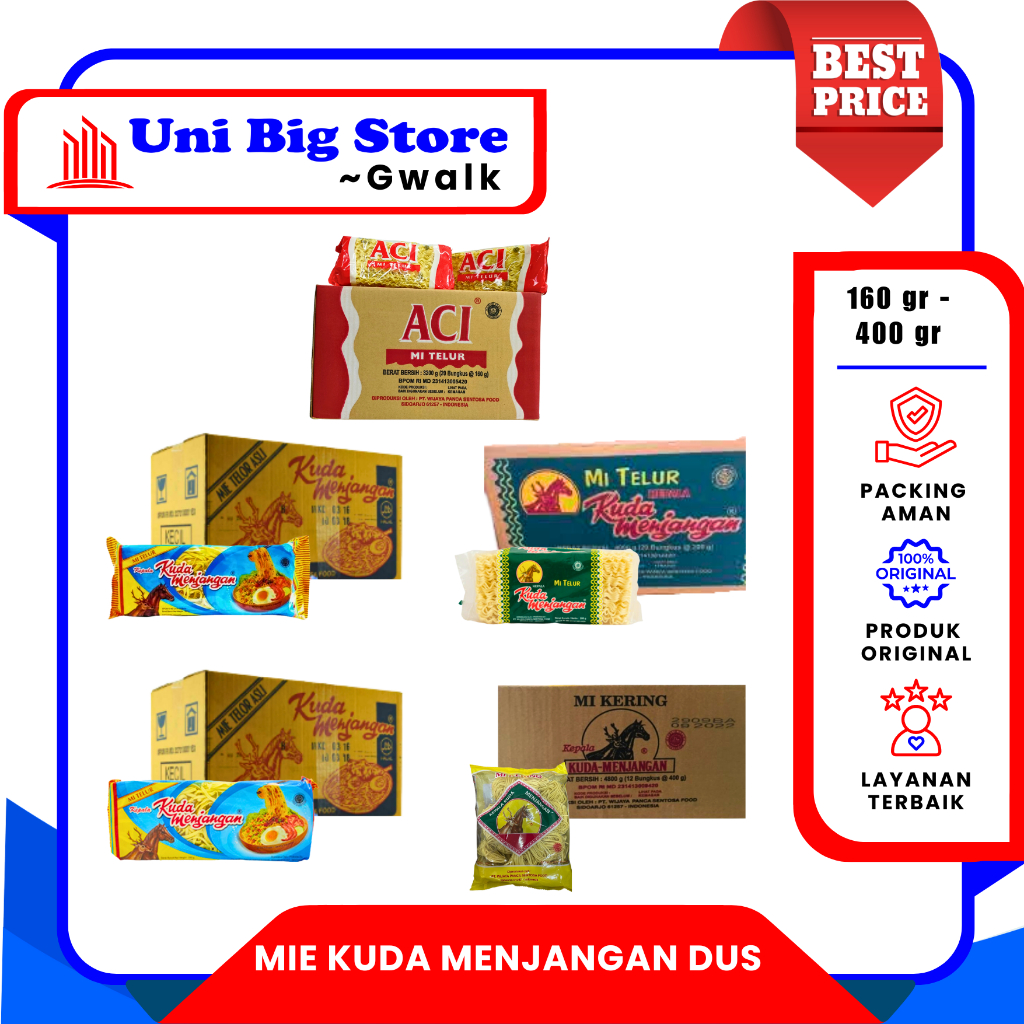 MIE TELUR KERITING ACI KUDA MENJANGAN KECIL - LEBAR DUS MI TELUR BIRU ~ 200 gr x 20 pcs