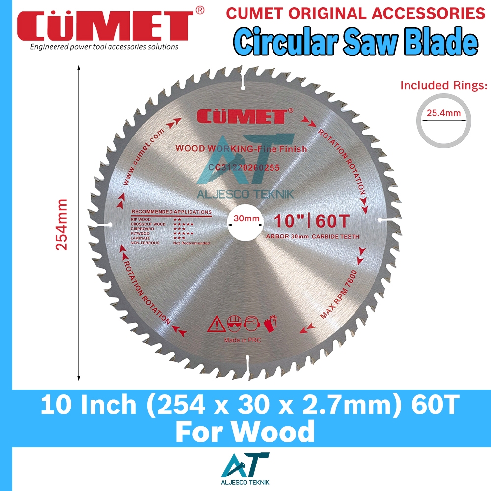CUMET MATA GERGAJI KAYU 10 INCH 60T CIRCULAR SAW BLADE