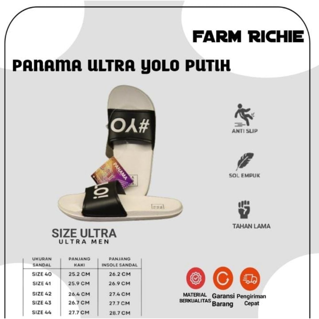 Sandal Slop Slip On Panama Ultra Series YOLO Abu / Putih