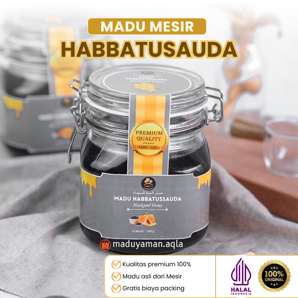 Madu Habbatussauda 1kg Kemasan Kaca Madu Mesir Asli Gratis Tongkat Madu Madu Asli Madu Murni Madu Ha