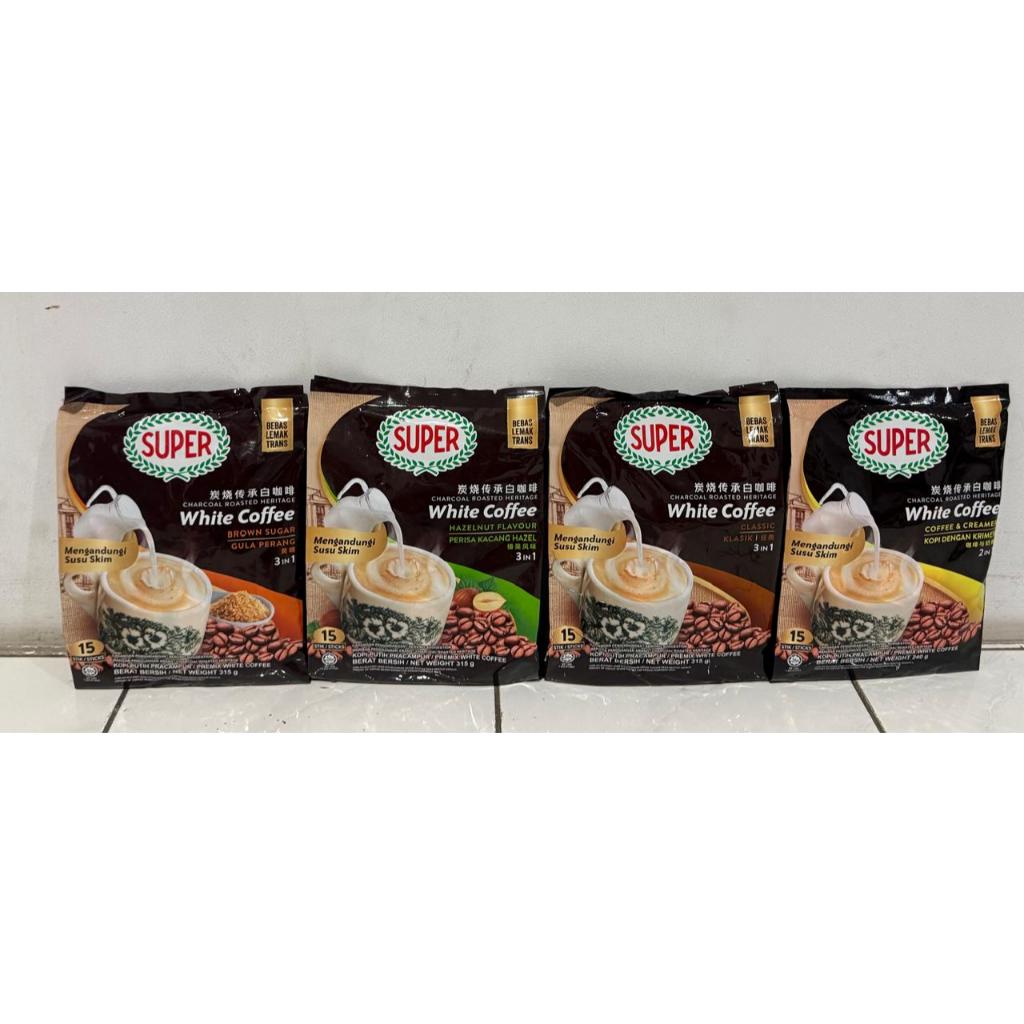 

Super White Coffee Charcoal Roasted Heritage Brown Sugar Classic Creamer Hazelnut Malaysia ORI