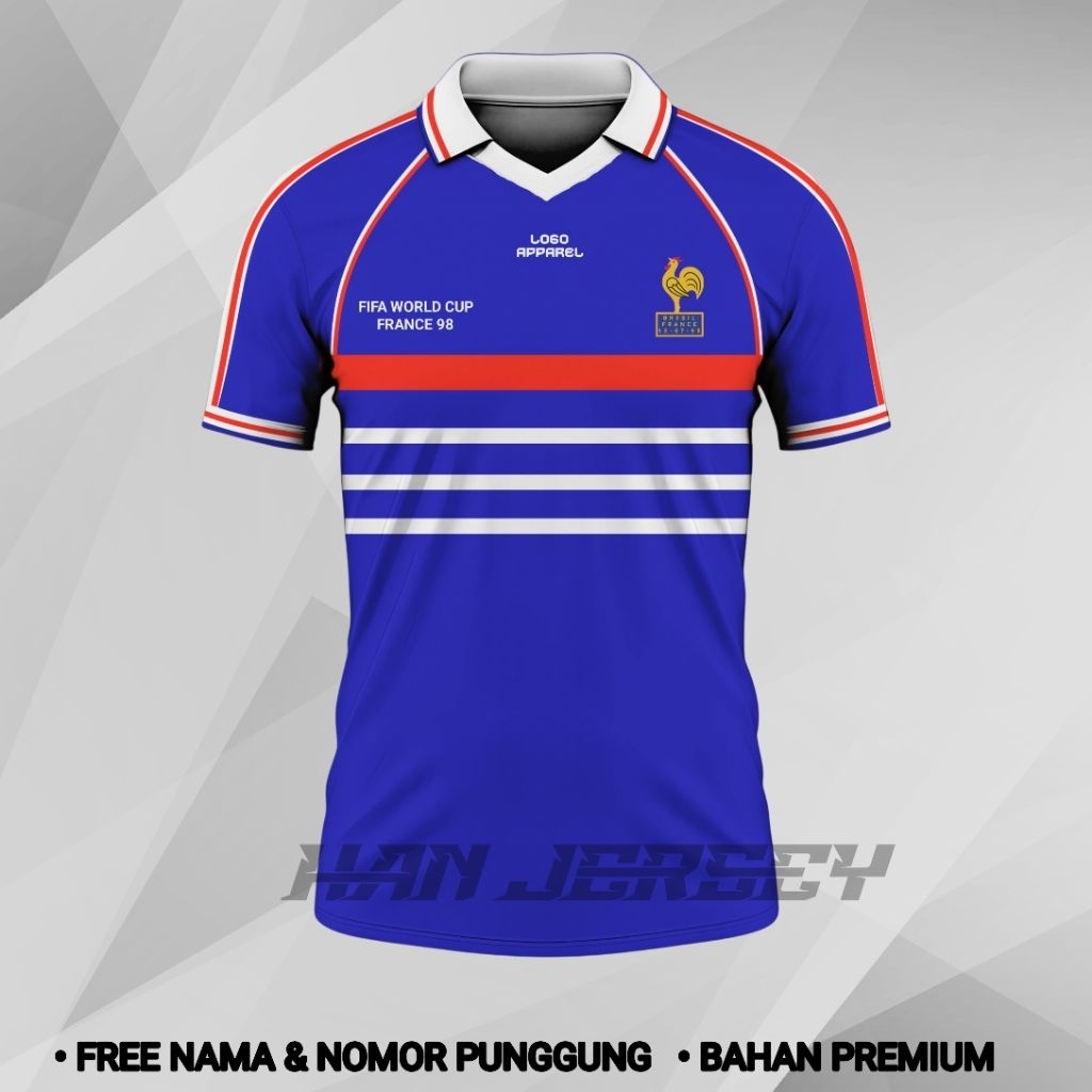 Jersey Bola Timnas France 1998 Full Printing