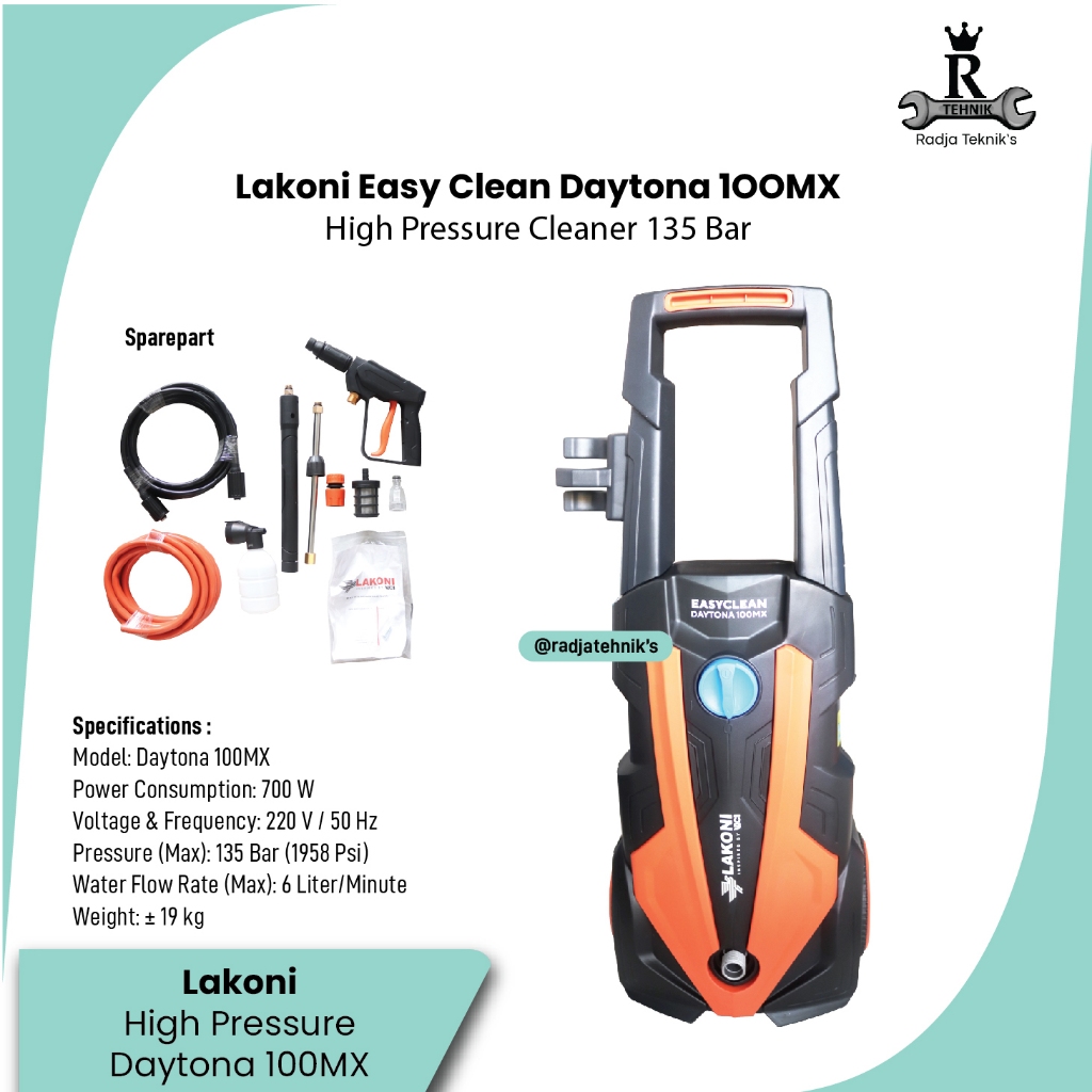 LAKONI High Pressure Daytona 100MX  High Pressure Easy Clean 135 Bar 700W  Mesin Pencuci Bertekanan 