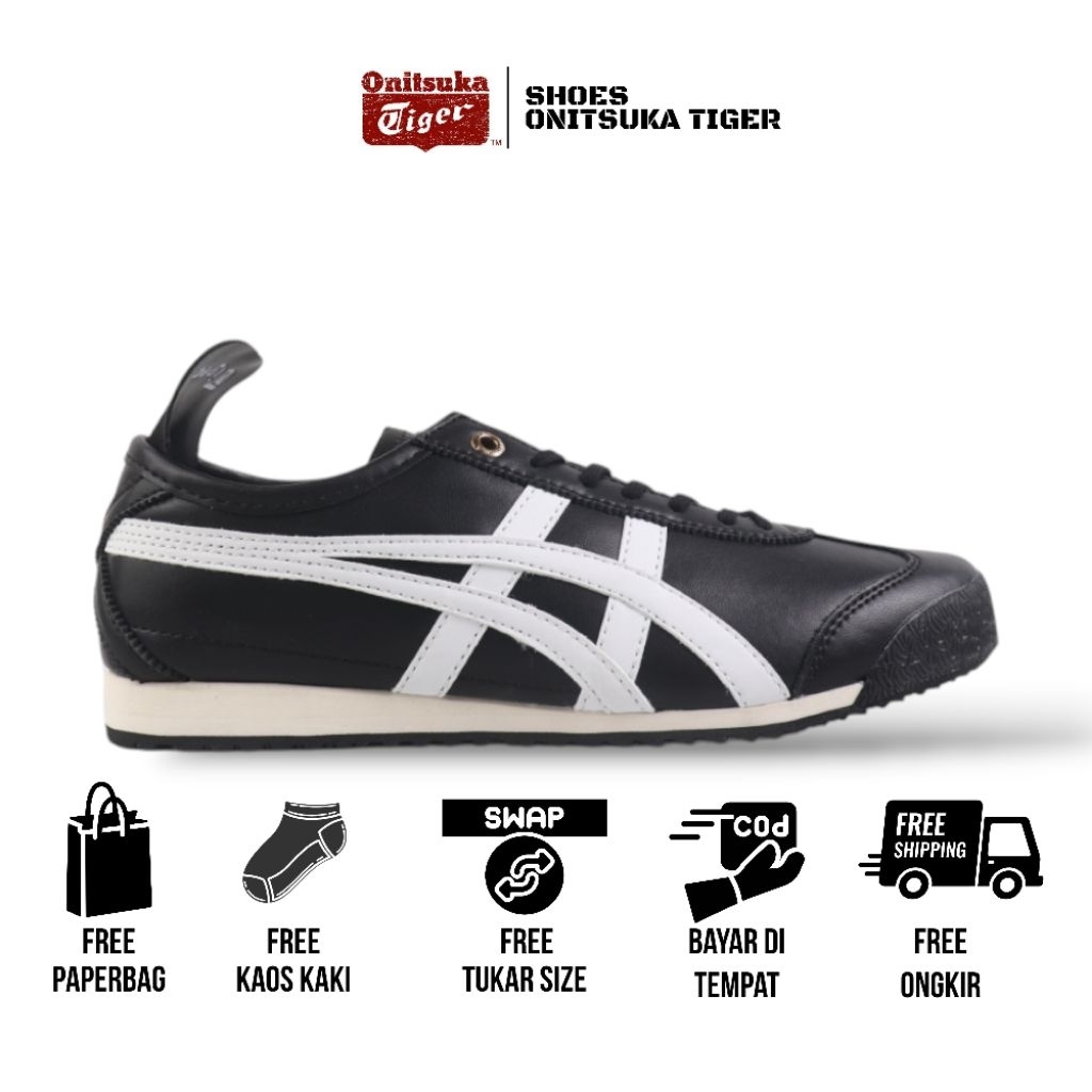 Onitsuka Tiger Mexico 66 shoes SD black white free paperbag & kaos kaki