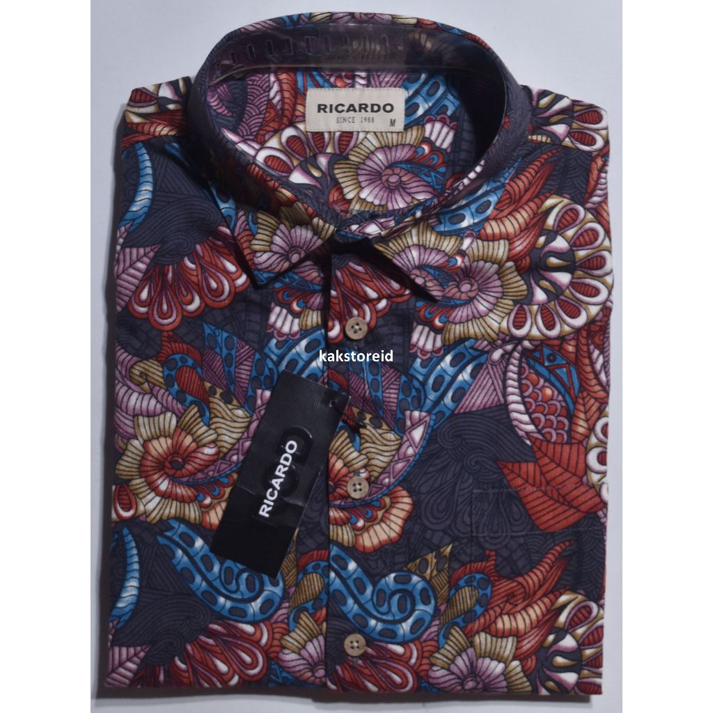 Kemeja Pria RICARDO Lengan Pendek Grey Motif Abstrak KRD 13 #Kemeja Murah