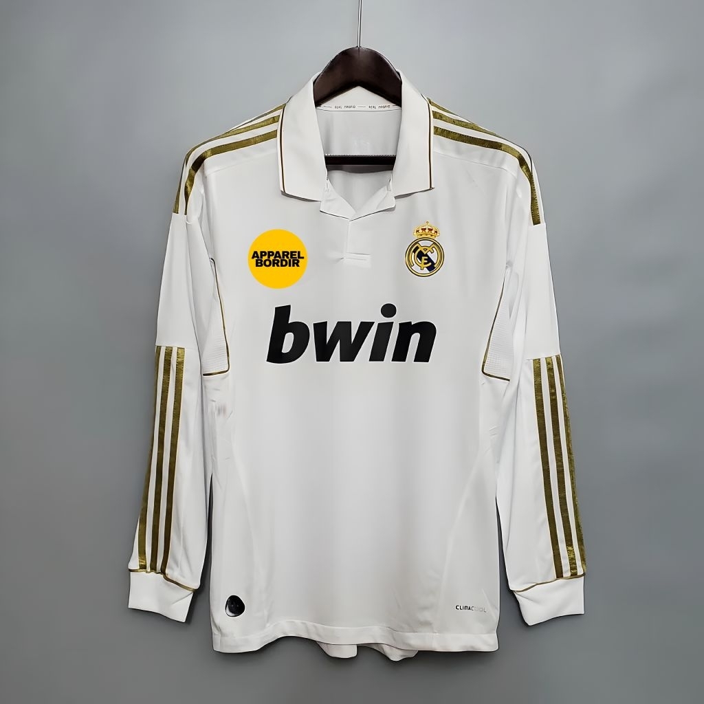 Jersey Bola Retro Lengan Panjang Madrit Home 2011 2012 Vintage