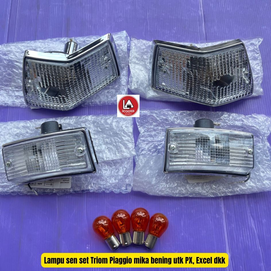 Lampu sen set Triom Piaggio mika bening utk PX, Excel dkk