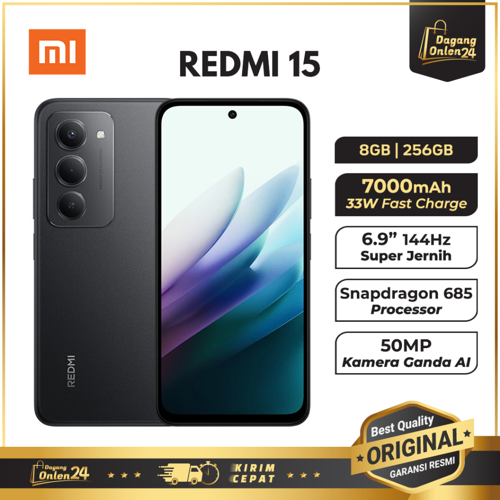 Xiaomi Redmi 15 8/256GB Tahan Lama 7000mAh HP Murah Original 100% Handphone 2 Jutaan Terbaru 2025