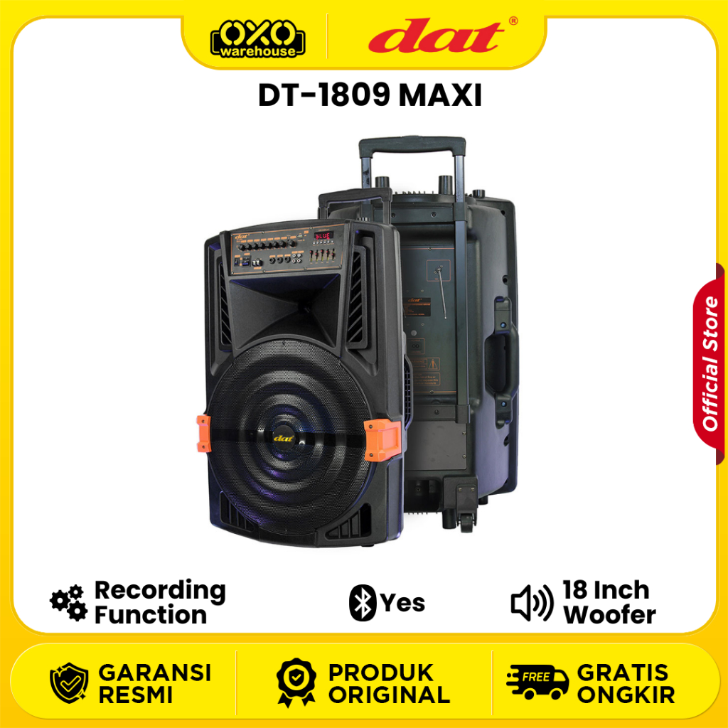 DAT DT-1809 MAXI Speaker Trolley Bluettoth 18 Inch Woofer Recording Function Garansi Resmi