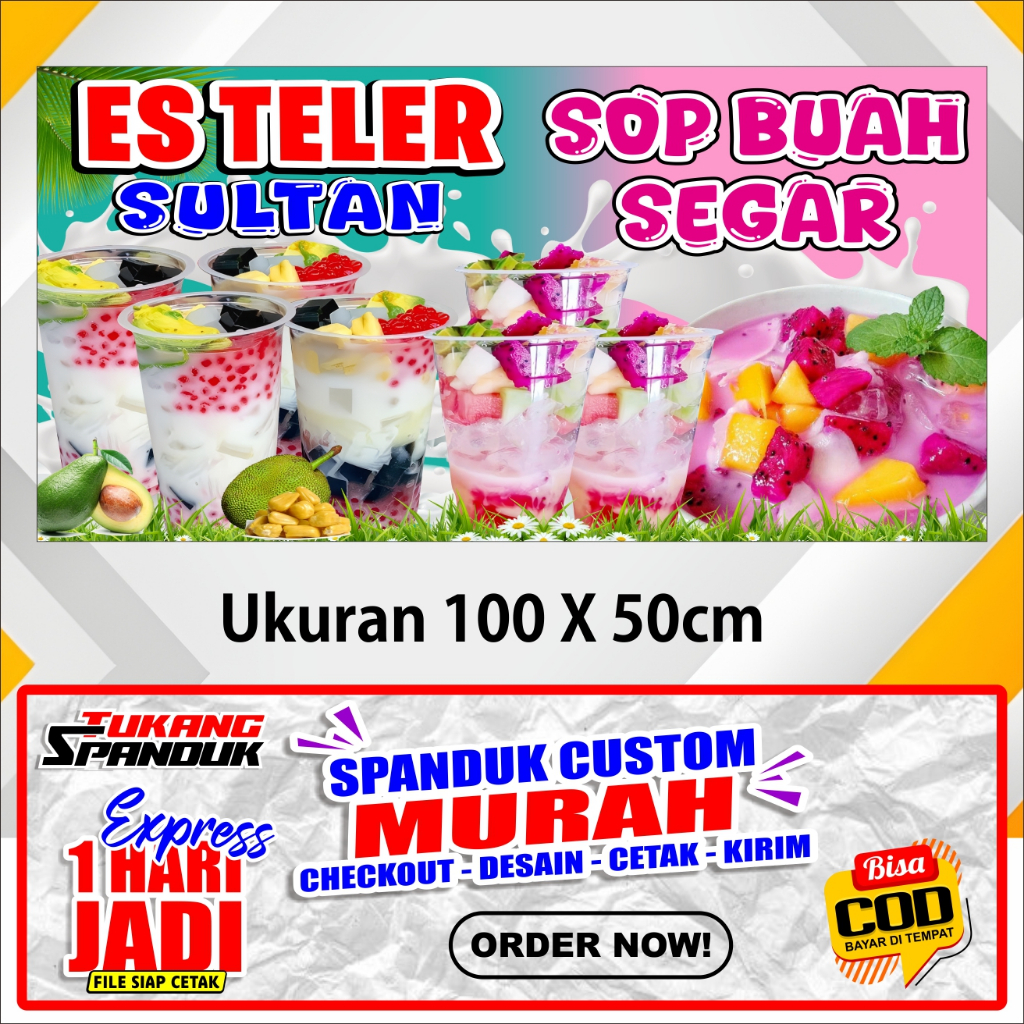 Banner ES TELER  , Spanduk  SOP BUAH SEGAR ukuran 100X50 cm, COD / Banner ES TELER  , Spanduk  SOP B