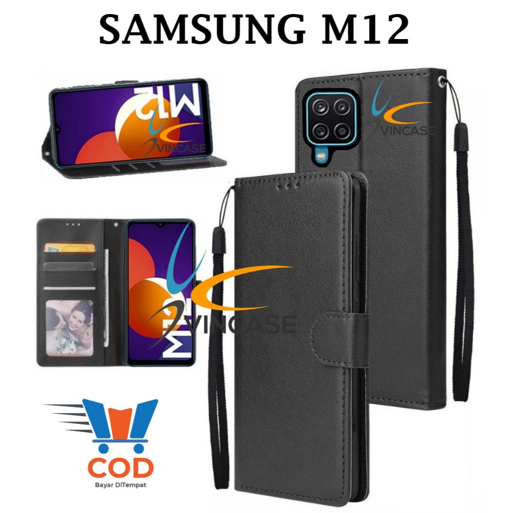 SAMSUNG M12 FLIP LEATHER CASE PREMIUM - FLIP WALLET CASE KULIT UNTUK SAMSUNG M12 - CASING DOMPET | F