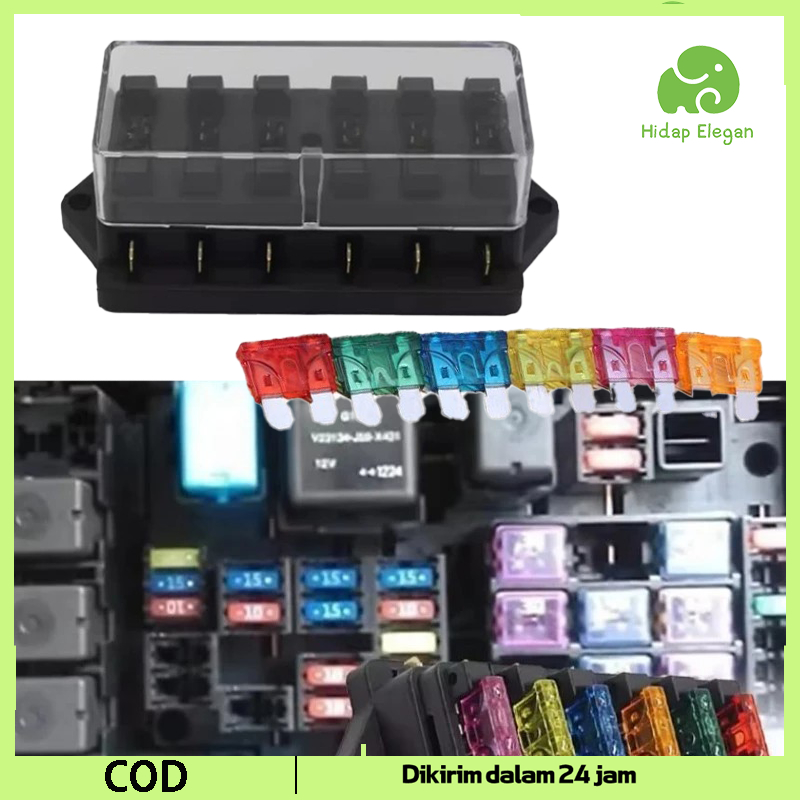 Fuse Box Mobil Kotak Sekring 6 Way Fuse Holder / Rumah Fuse Sekring Mobil dengan Fuse Blade 6 Way